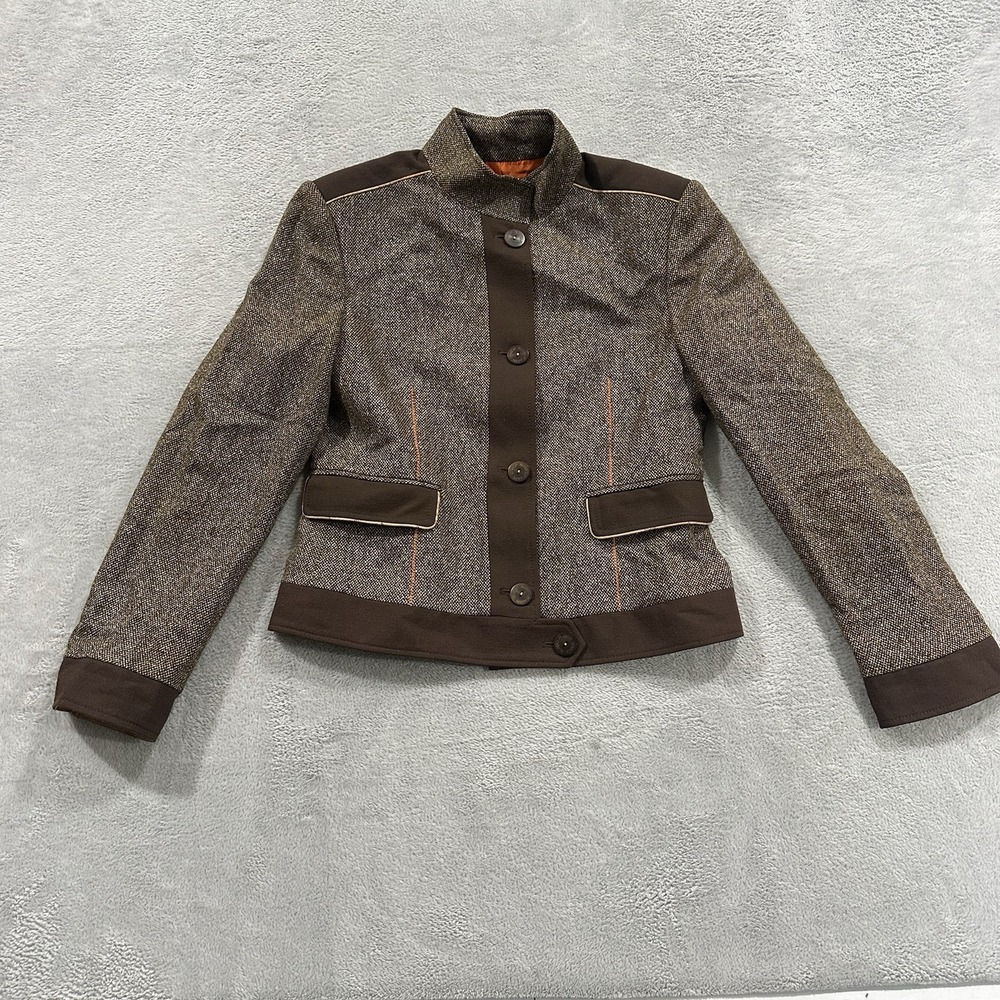 Vtg Alviero Martini Voyager Button Blazer Jacket Women M Brown Wool Tweed Italy